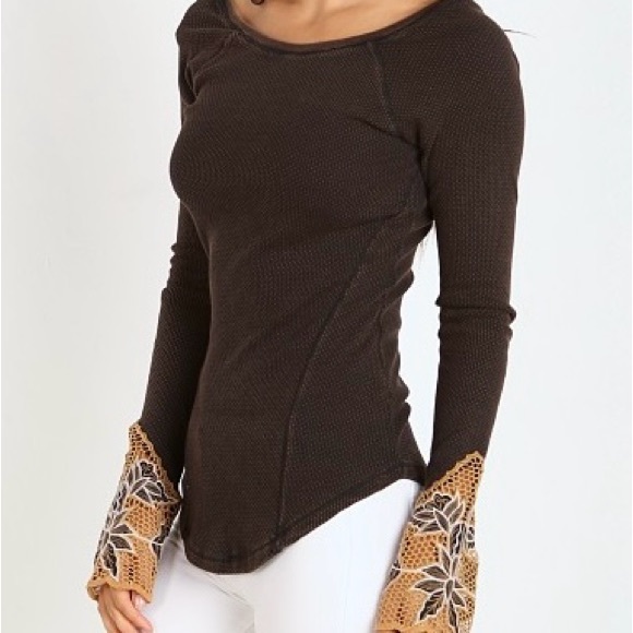 Free People Bali Babe Embroidered Mesh Cuff Thermal Top - Picture 2 of 12